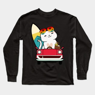 Surfer persian cat driving to the beach Long Sleeve T-Shirt